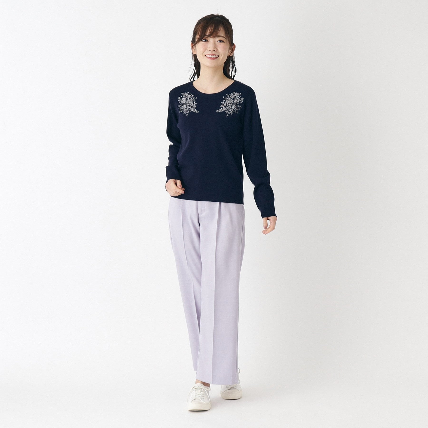 ローラ アシュレイ LAURA ASHLEY 【ウエストゴム／リネンライク素材】ワイドパンツ （ブラック(019)） ブラック(019)