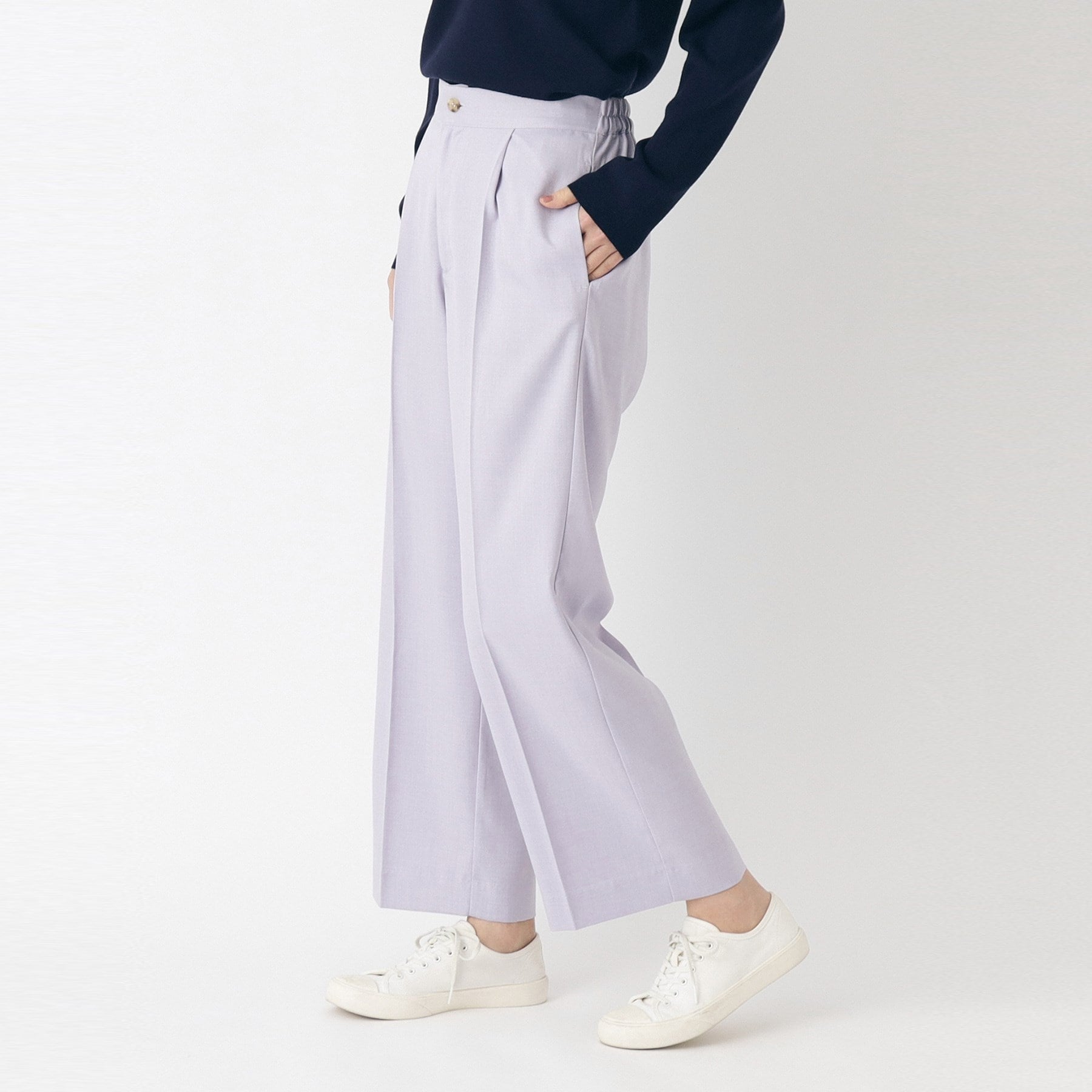 ローラ アシュレイ LAURA ASHLEY 【ウエストゴム／リネンライク素材】ワイドパンツ （ラベンダー(080)） ラベンダー(080)
