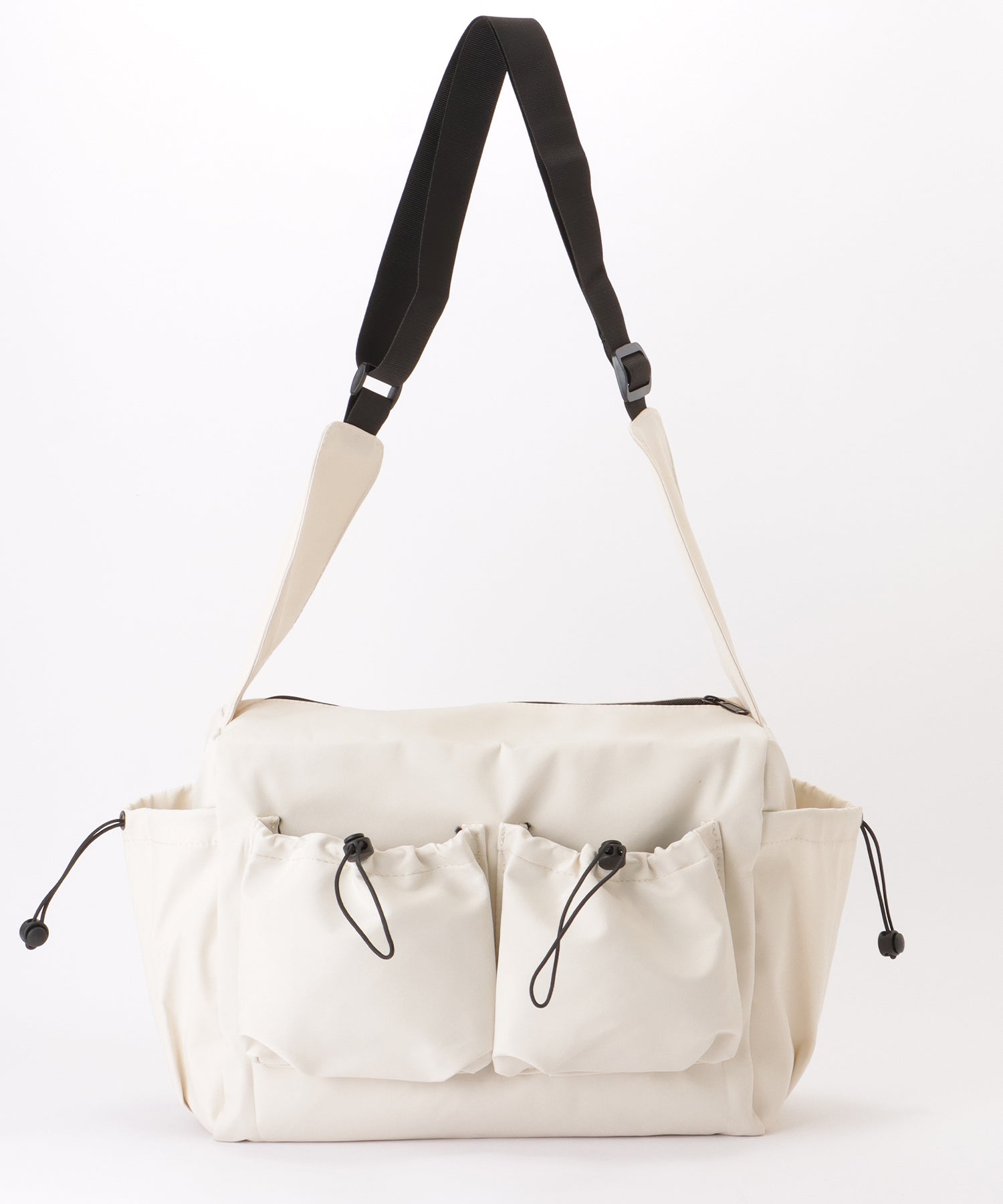 レースレディース Lace Ladies ソリッドカラー ドローコード付き 多ポケット ショルダーバッグ （ホワイト） ホワイト