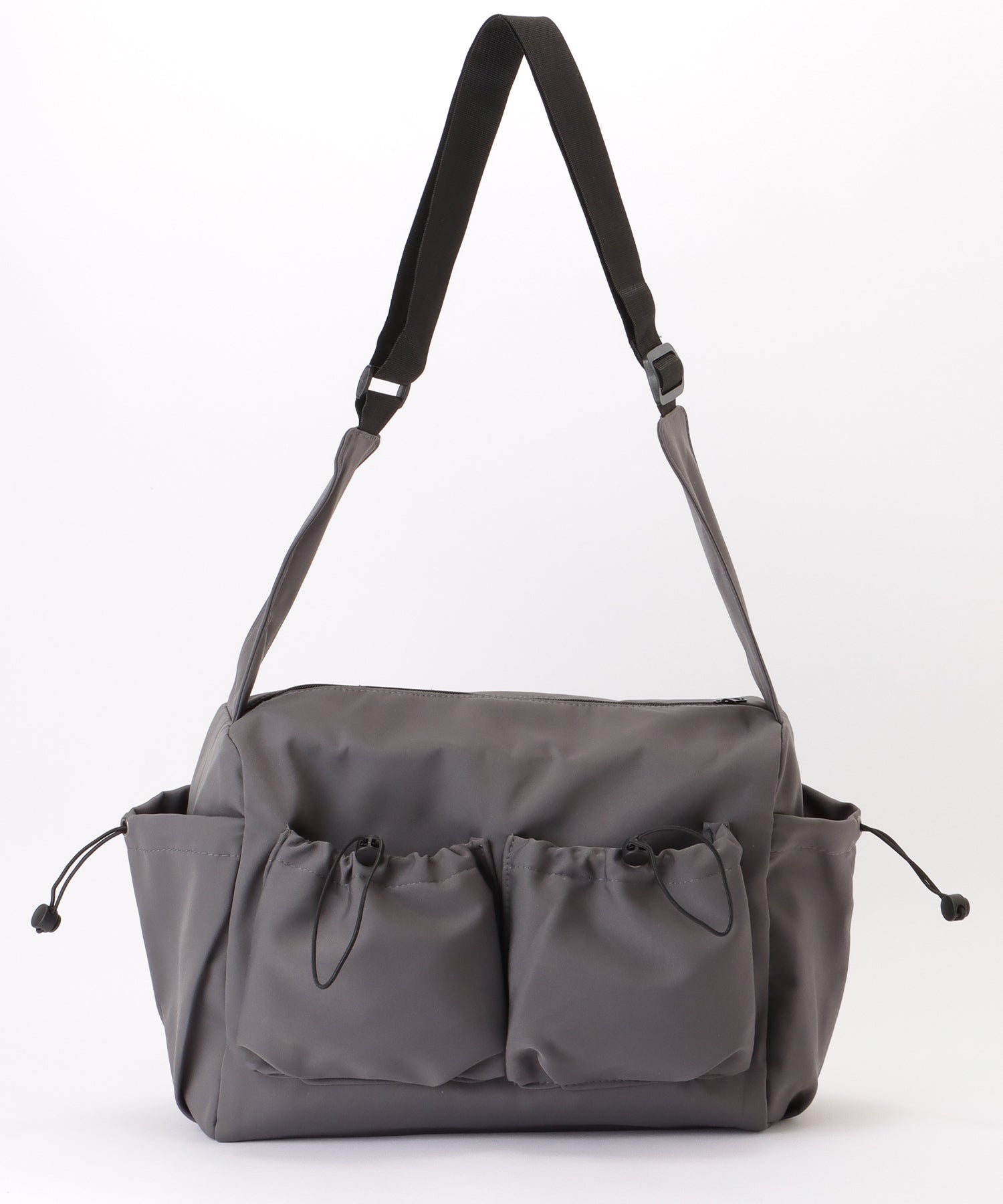 レースレディース Lace Ladies ソリッドカラー ドローコード付き 多ポケット ショルダーバッグ （ホワイト） ホワイト