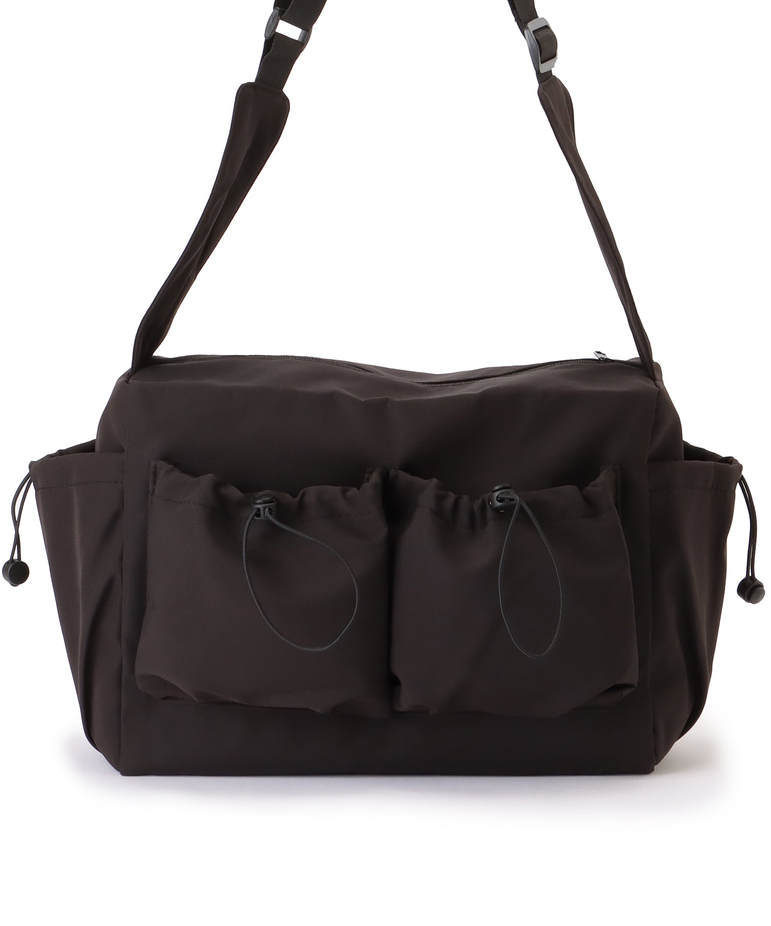 レースレディース Lace Ladies ソリッドカラー ドローコード付き 多ポケット ショルダーバッグ （ブラック） ブラック