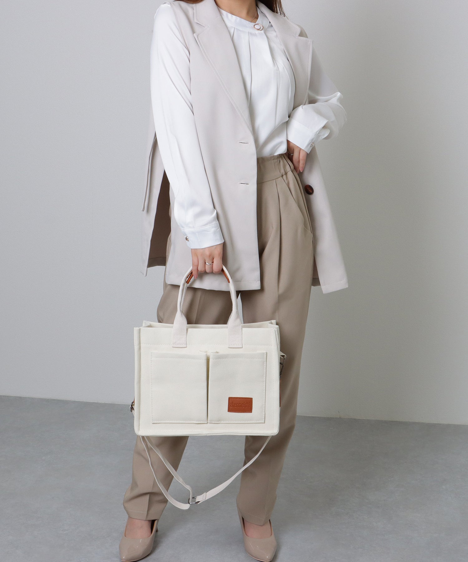 レースレディース Lace Ladies 2WAY スクエア 大容量 キャンバス ショルダーバッグ （ブラック） ブラック