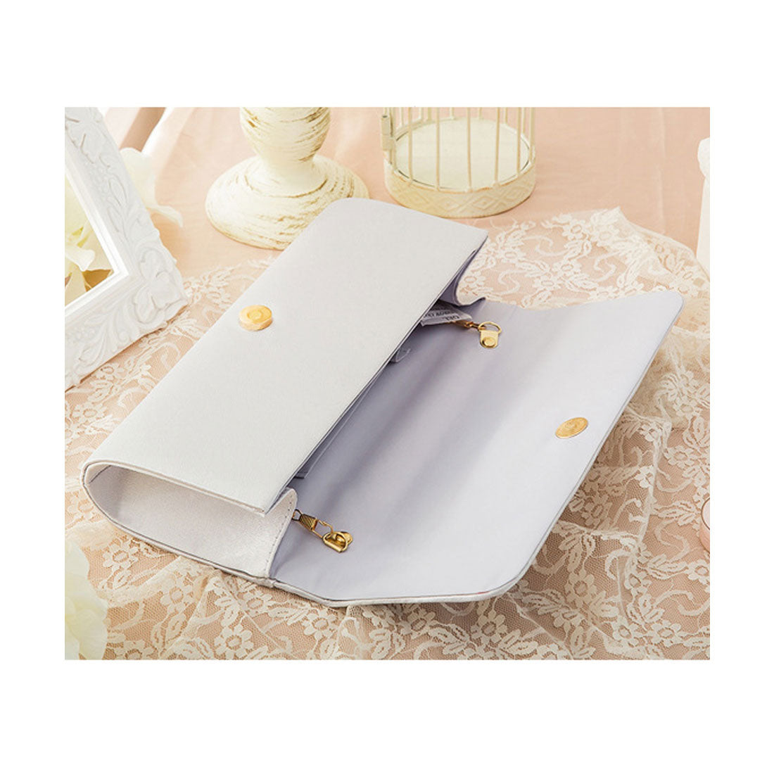 レースレディース Lace Ladies サテンプリーツ＆ラインストーン付き2WAYクラッチバッグ