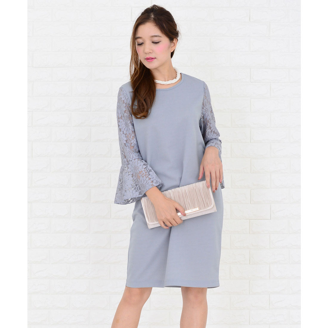 レースレディース Lace Ladies サテンプリーツ＆ラインストーン付き2WAYクラッチバッグ