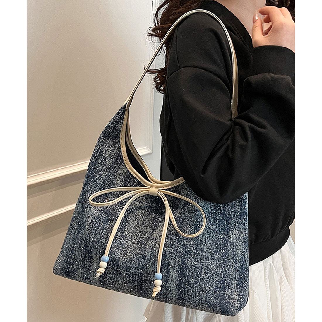 レースレディース Lace Ladies ビッグリボン レザー調 パイピング ワンショルダー トートバッグ （ネイビー） ネイビー