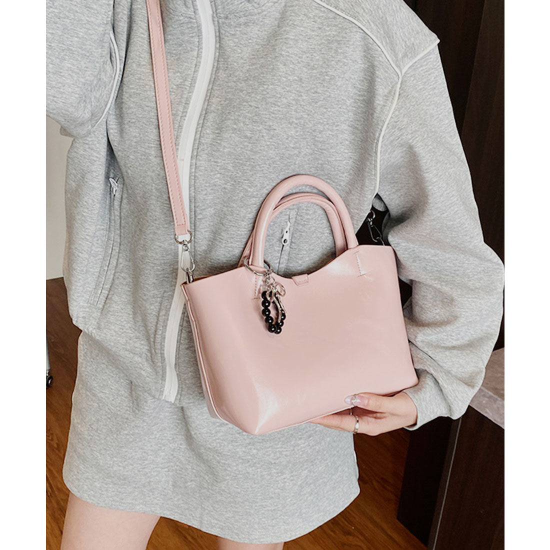 レースレディース Lace Ladies コンパクト スクエア 2WAY シンプル ショルダーバッグ （ピンク） ピンク