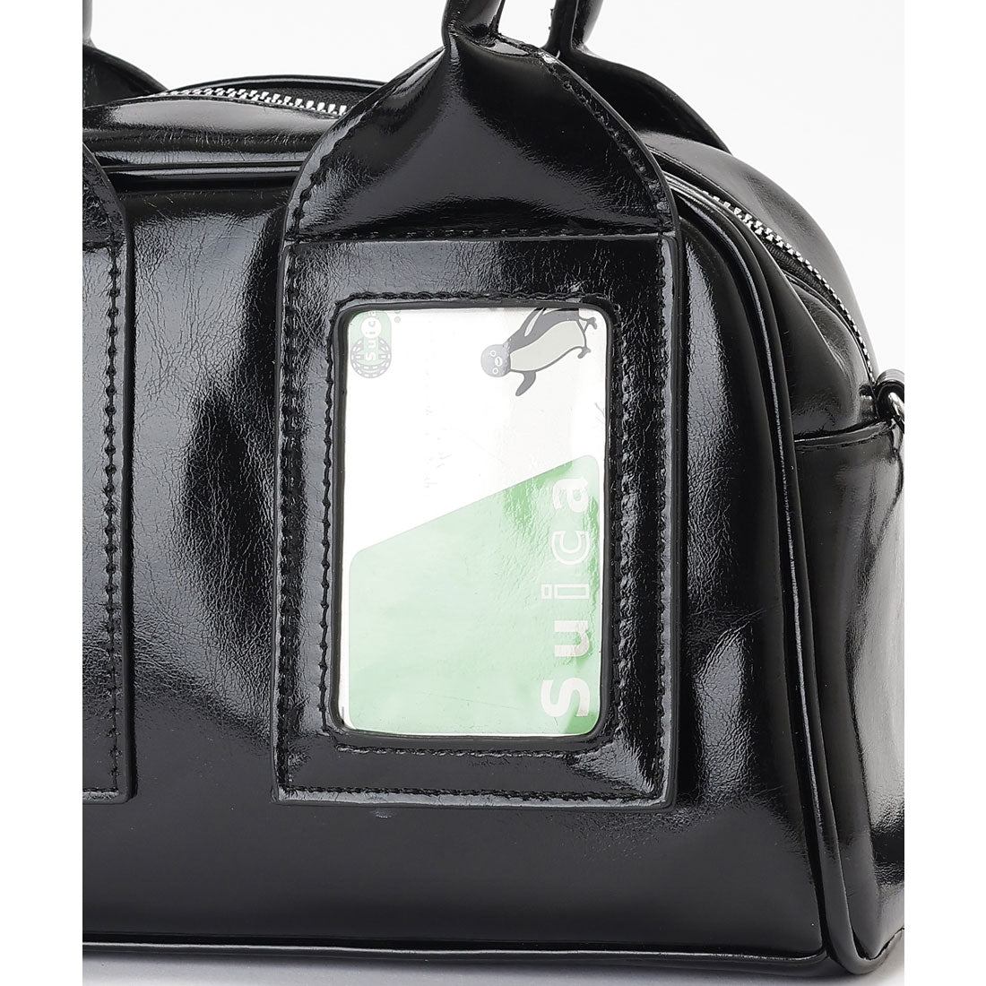 レースレディース Lace Ladies パスポケット付き レザー調 2WAY ボストン トートバッグ （ブラック） ブラック