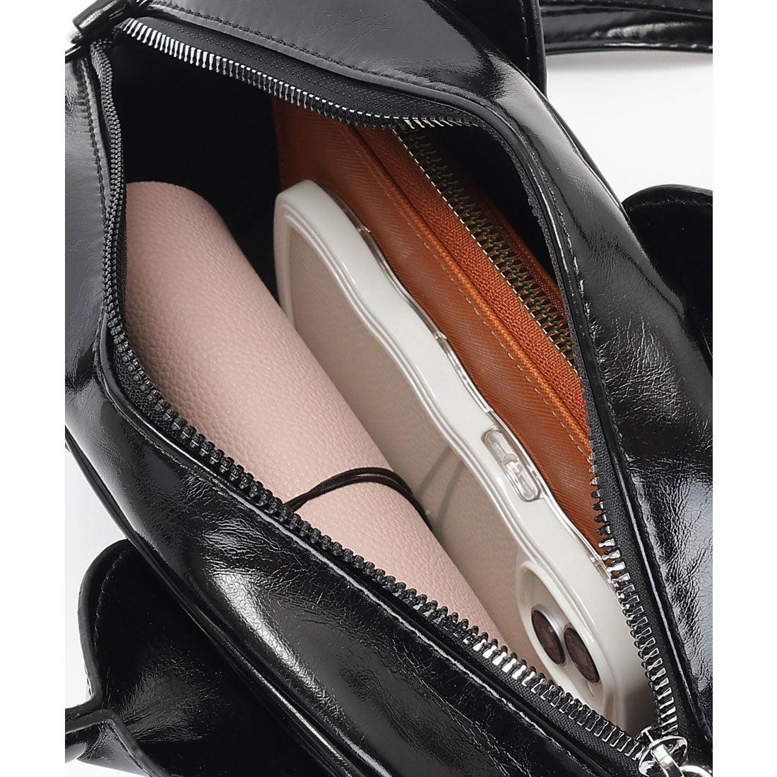 レースレディース Lace Ladies パスポケット付き レザー調 2WAY ボストン トートバッグ （ブラック） ブラック