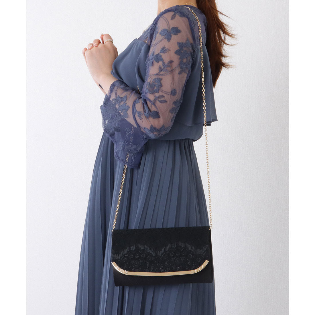 レースレディース Lace Ladies メタリック エッジ レース パーティー バッグ （ブラック） ブラック
