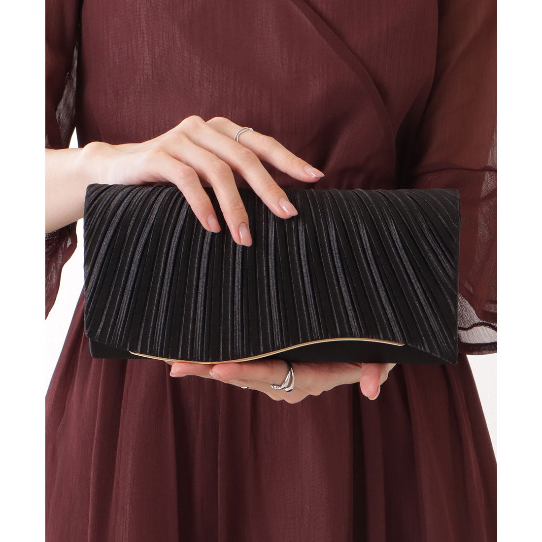 レースレディース Lace Ladies ウエーブ フラップ スクエア パーティー バッグ （ブラック） ブラック