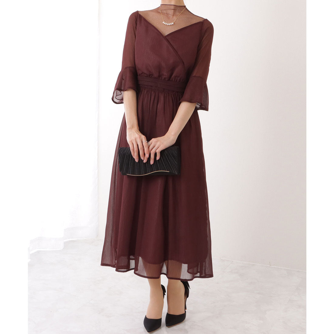 レースレディース Lace Ladies ウエーブ フラップ スクエア パーティー バッグ （ブラック） ブラック