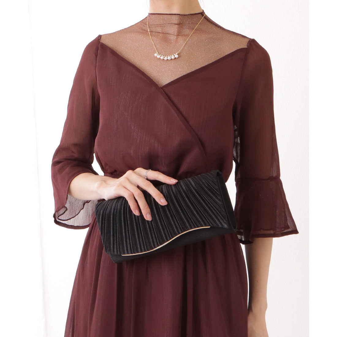 レースレディース Lace Ladies ウエーブ フラップ スクエア パーティー バッグ （ブラック） ブラック