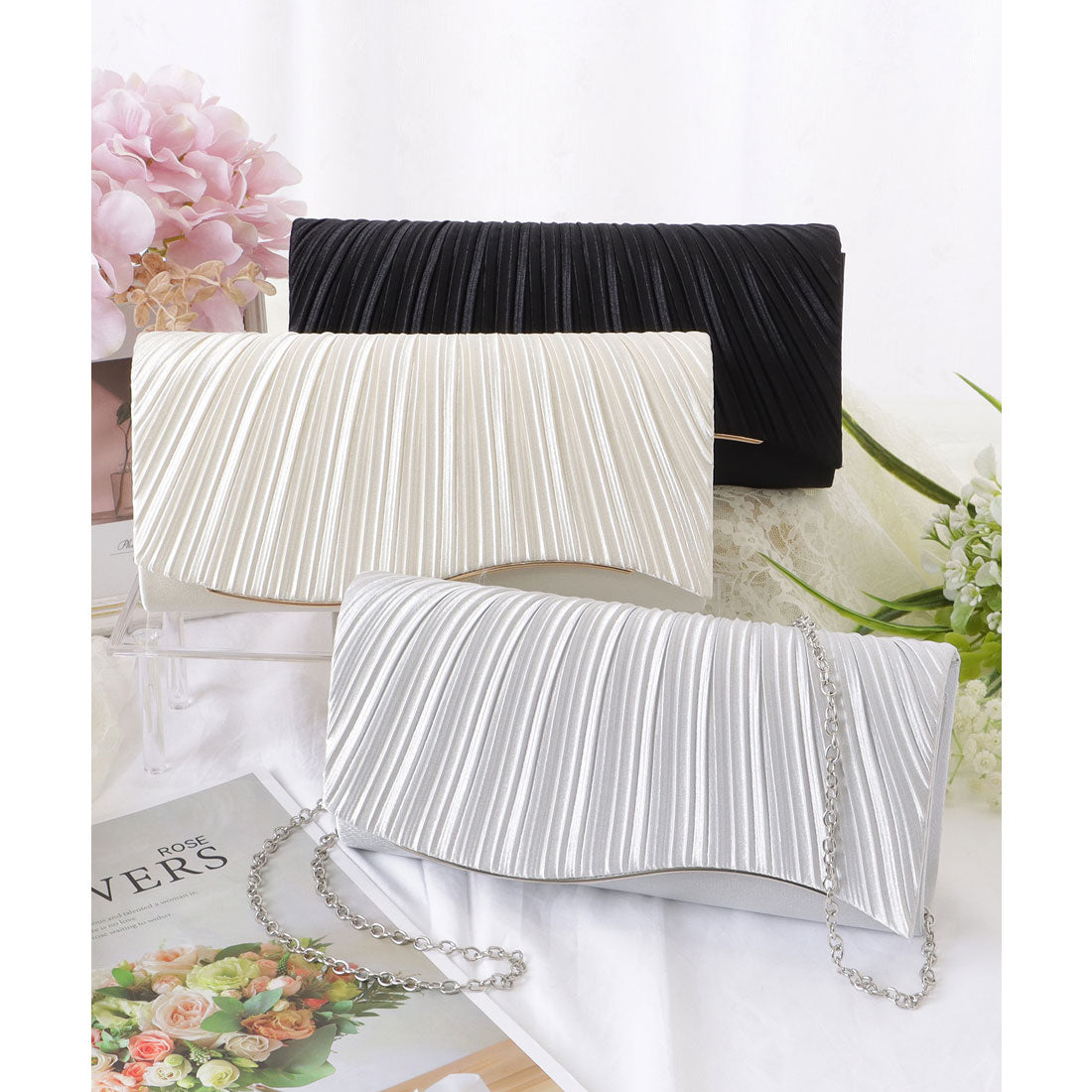 レースレディース Lace Ladies ウエーブ フラップ スクエア パーティー バッグ （ブラック） ブラック