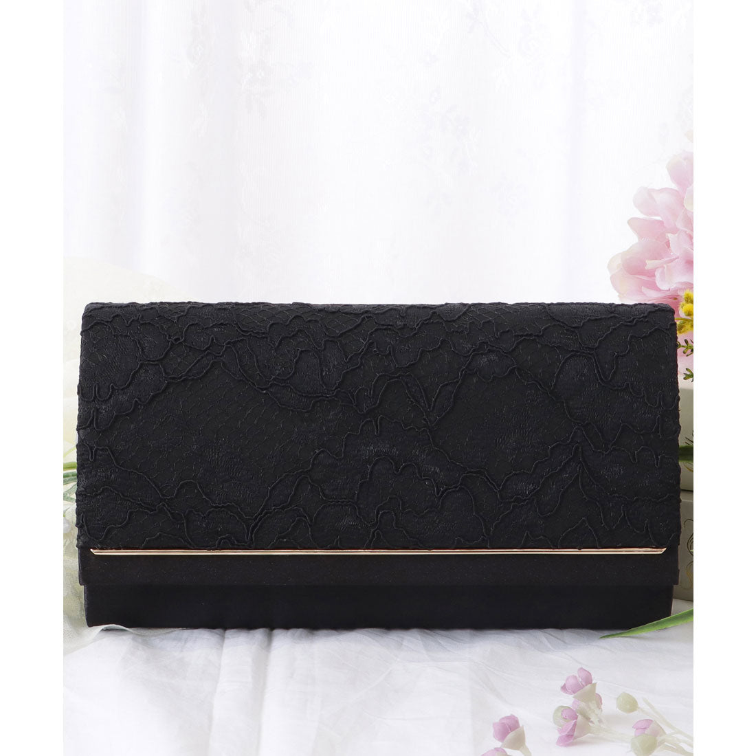 レースレディース Lace Ladies フラワー レース スクエア コンパクト クラッチ （ブラック） ブラック