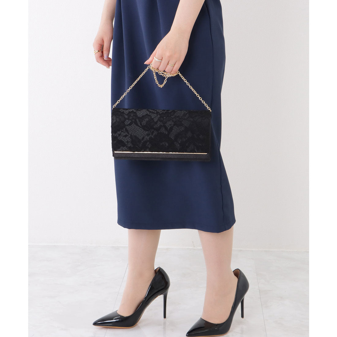 レースレディース Lace Ladies フラワー レース スクエア コンパクト クラッチ （ブラック） ブラック