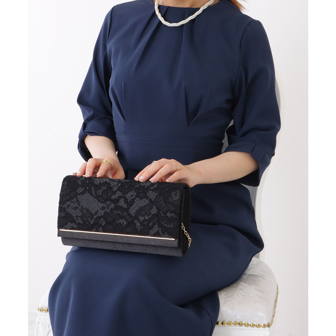 レースレディース Lace Ladies フラワー レース スクエア コンパクト クラッチ （ブラック） ブラック