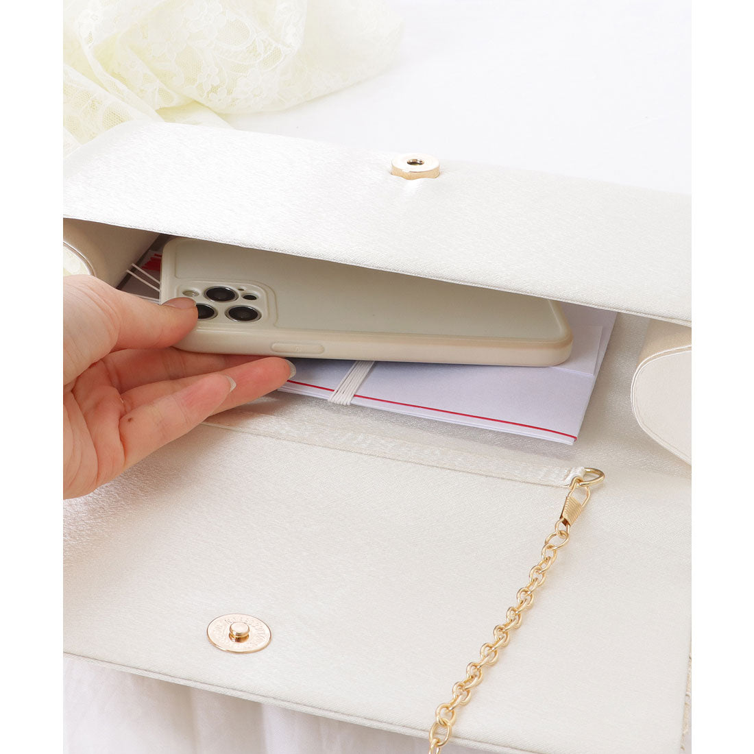 レースレディース Lace Ladies フラワー レース スクエア コンパクト クラッチ （ブラック） ブラック