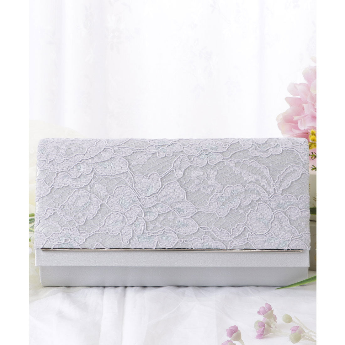 レースレディース Lace Ladies フラワー レース スクエア コンパクト クラッチ （シルバー） シルバー