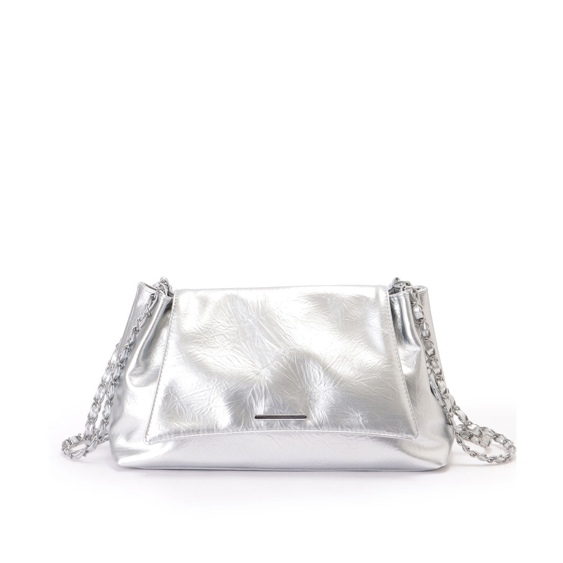 レースレディース Lace Ladies チェーンストラップ付き フェイクレザー フラップ ショルダー バッグ （シルバー） シルバー