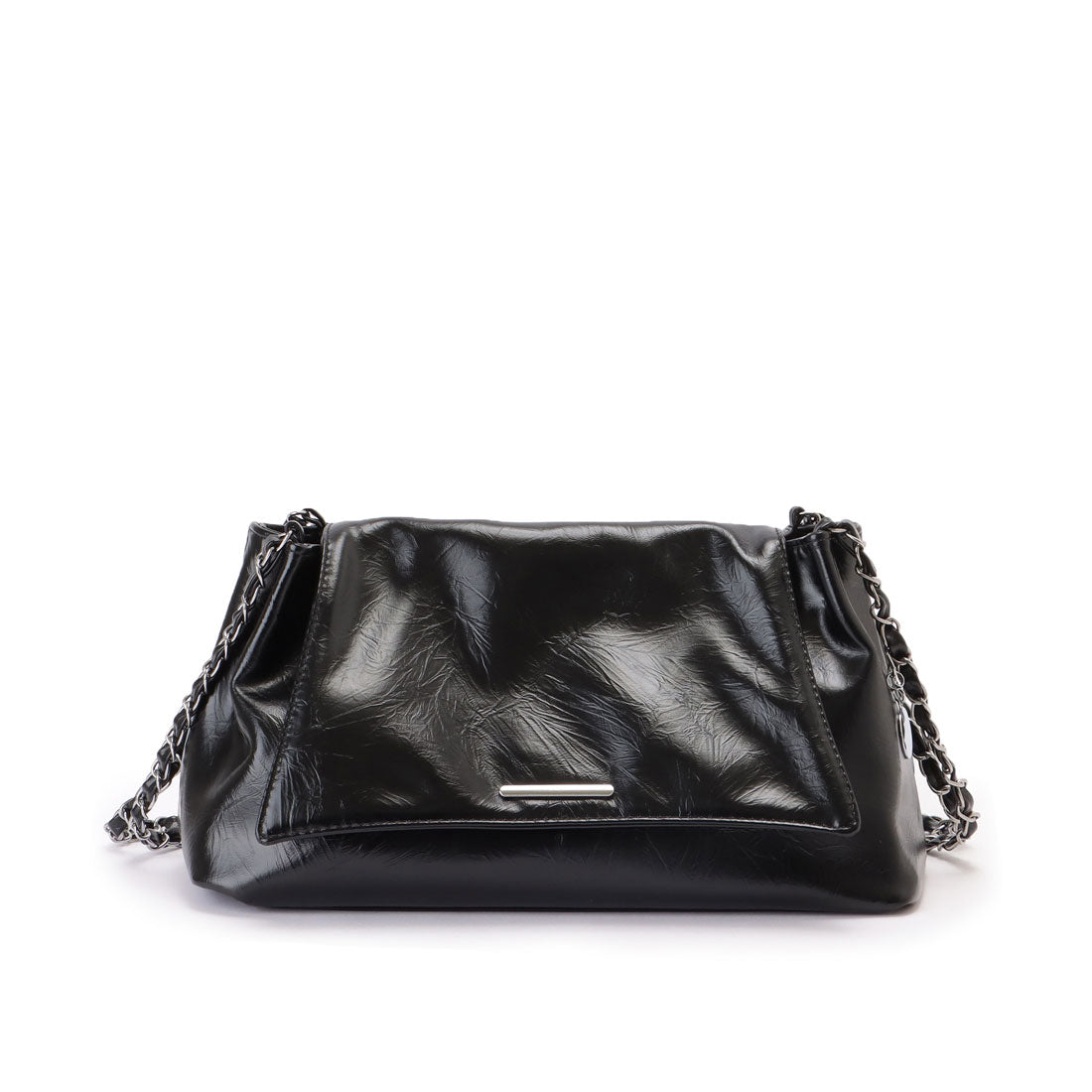 レースレディース Lace Ladies チェーンストラップ付き フェイクレザー フラップ ショルダー バッグ （ブラック） ブラック
