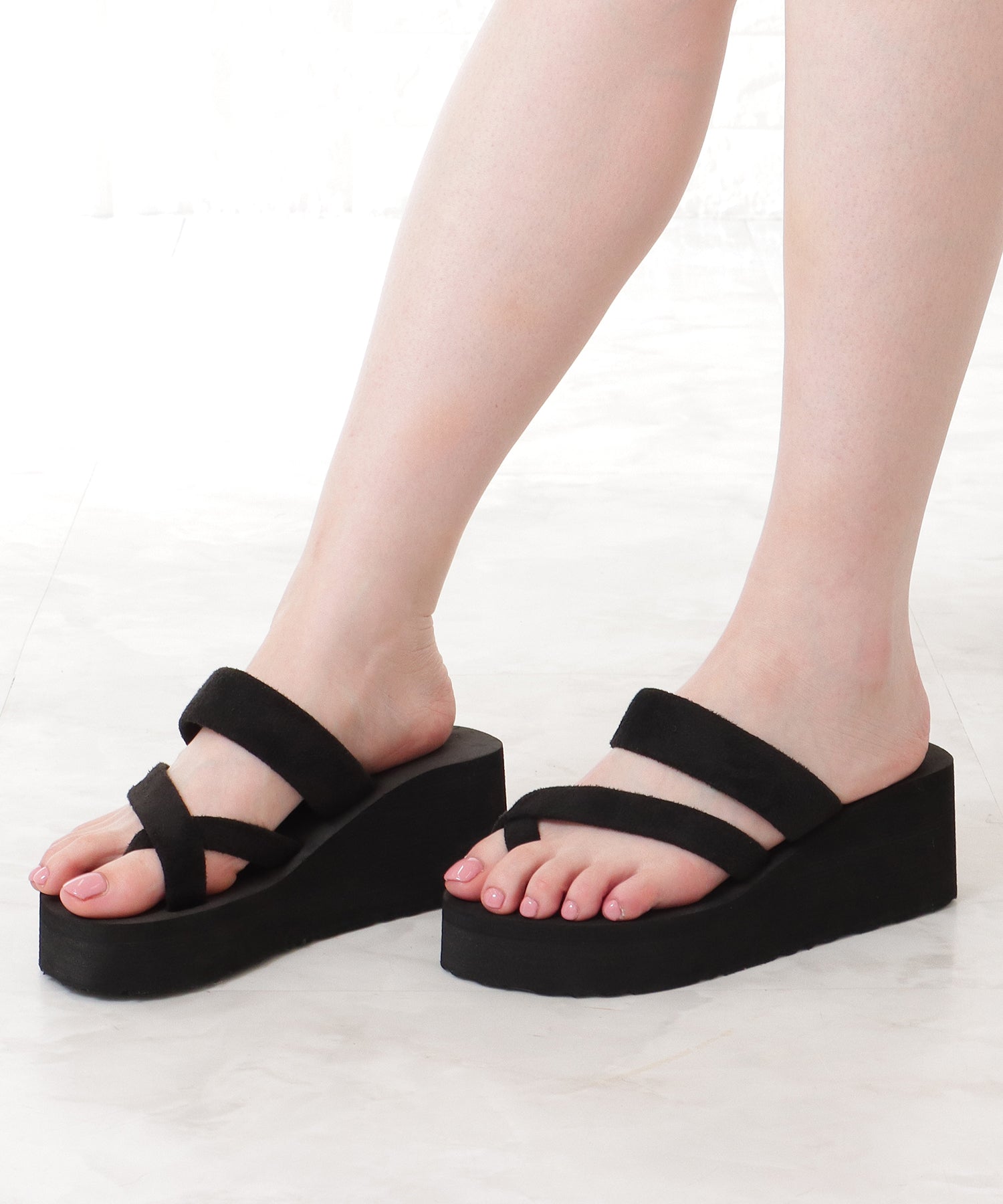 レースレディース Lace Ladies ダブルストラップ 厚底 コンフォート トング サンダル （ブラック） ブラック