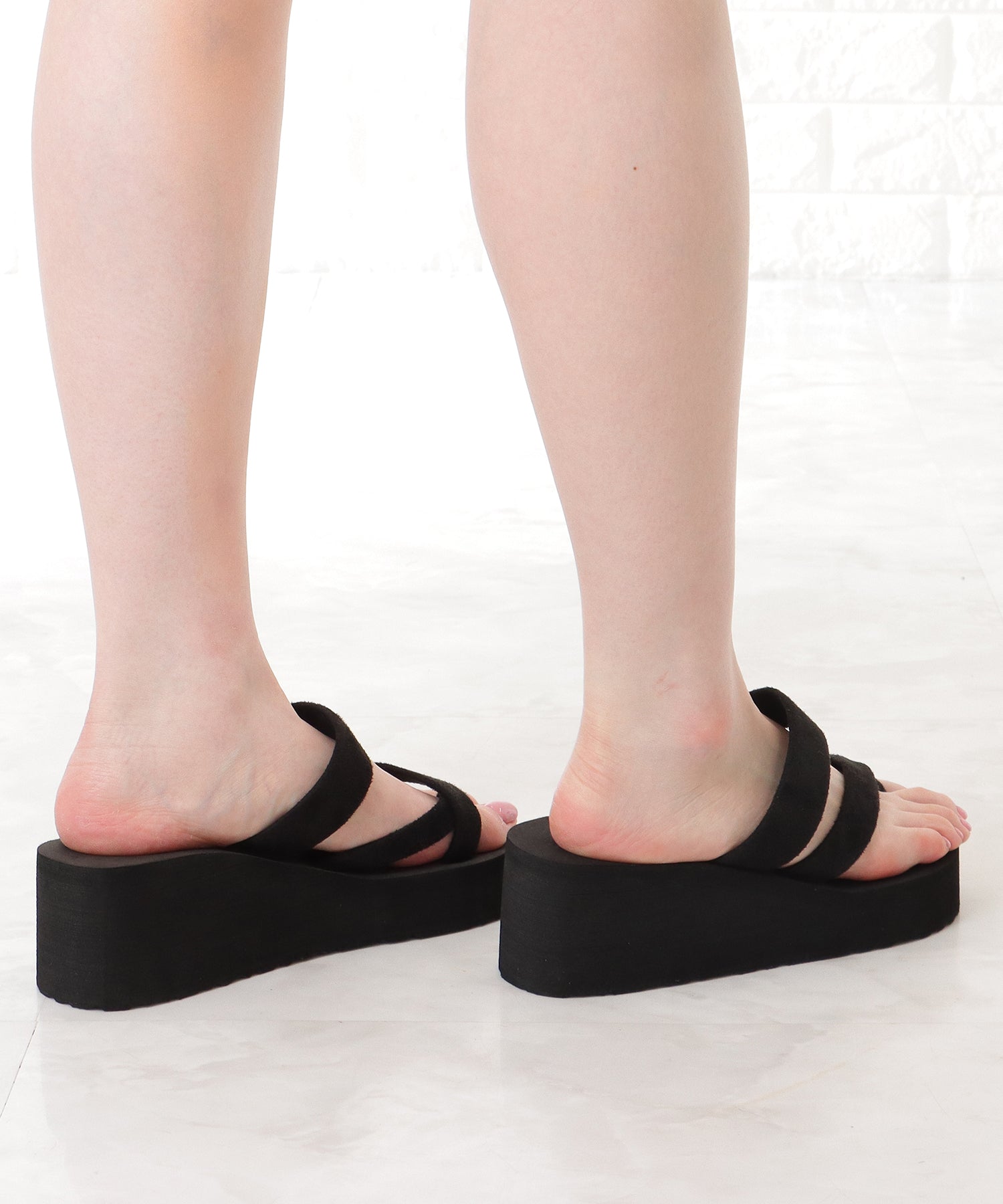 レースレディース Lace Ladies ダブルストラップ 厚底 コンフォート トング サンダル （ブラック） ブラック
