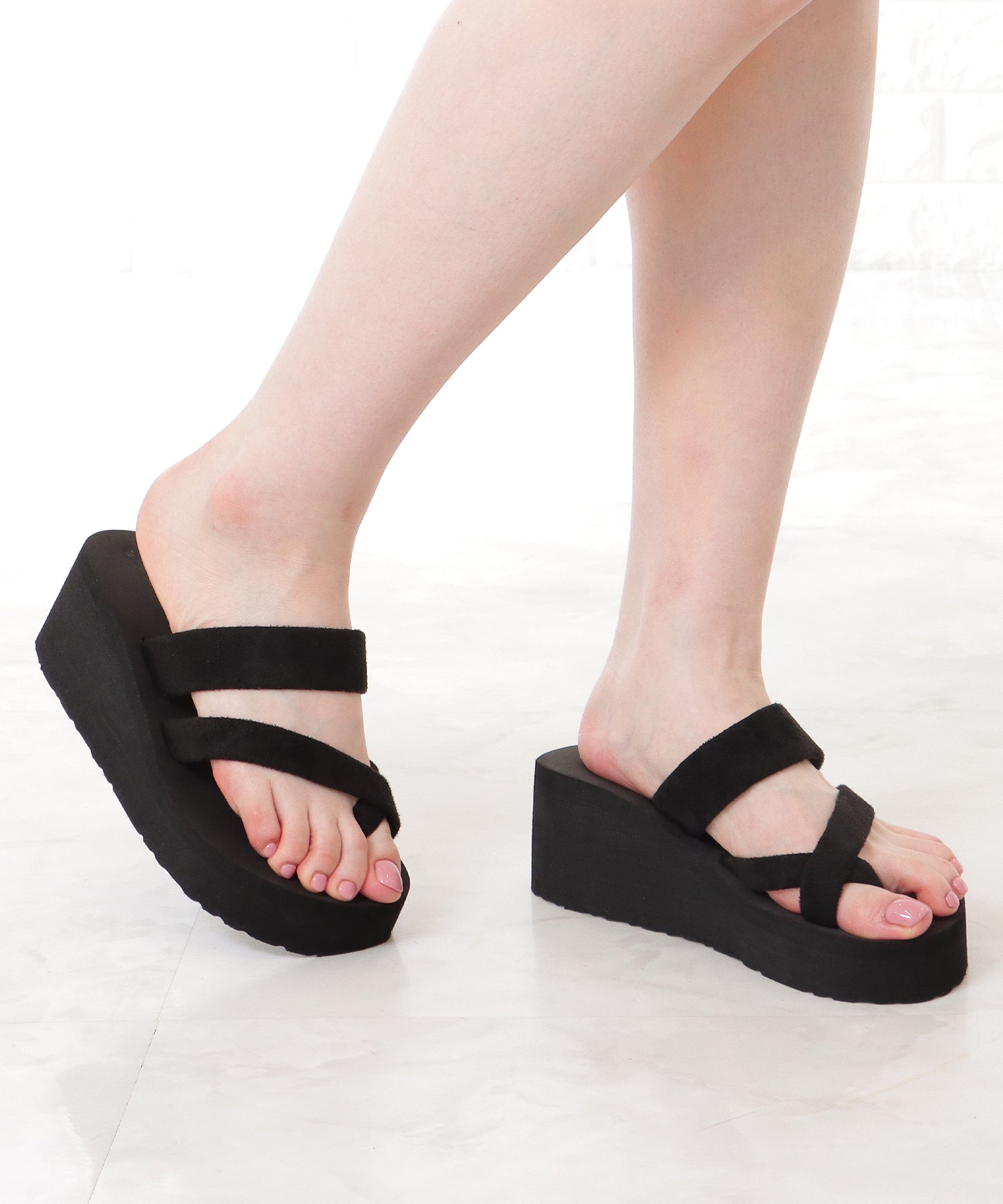 レースレディース Lace Ladies ダブルストラップ 厚底 コンフォート トング サンダル （ブラック） ブラック
