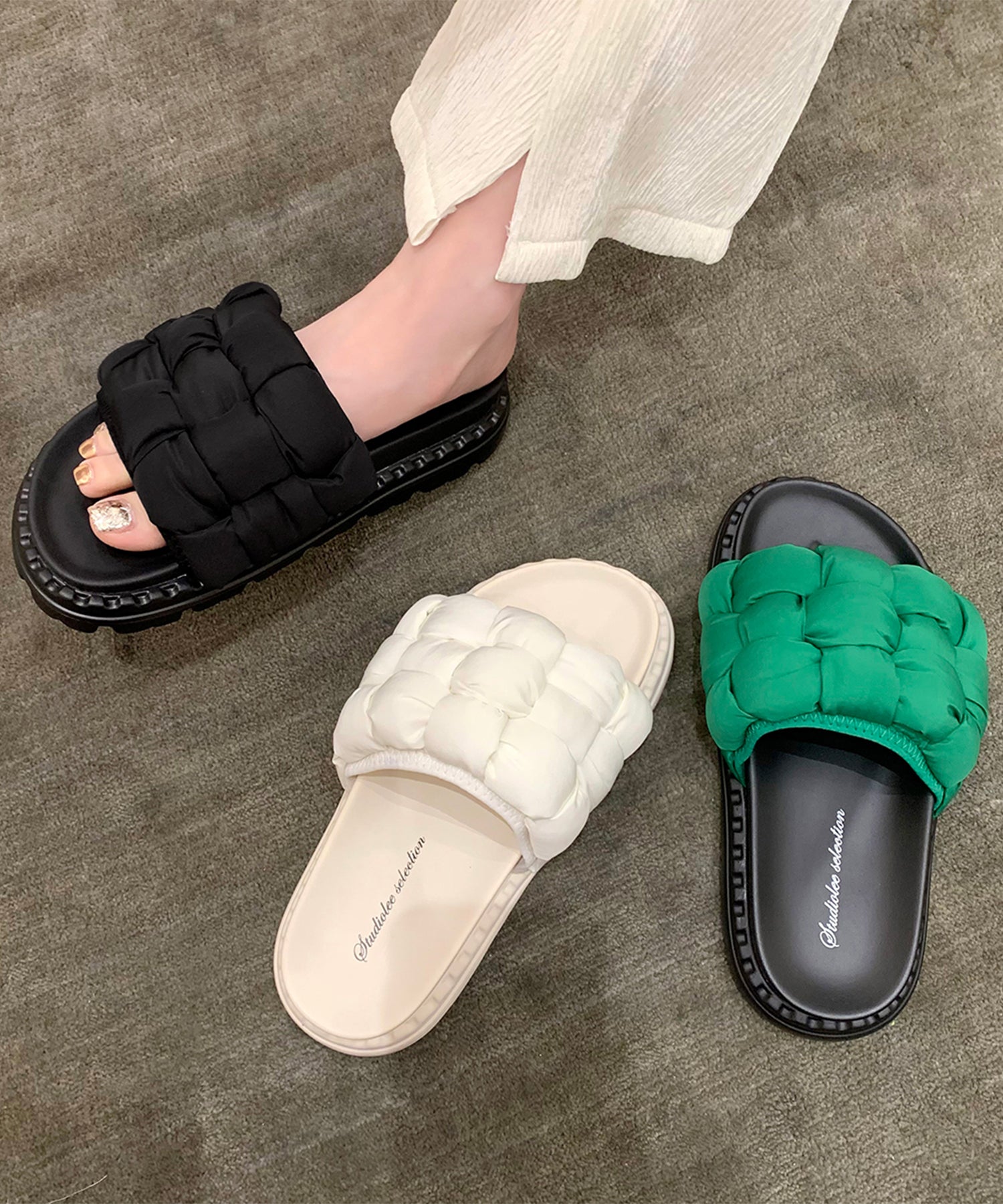 レースレディース Lace Ladies クッション メッシュ コンフォート フラット サンダル （ブラック） ブラック