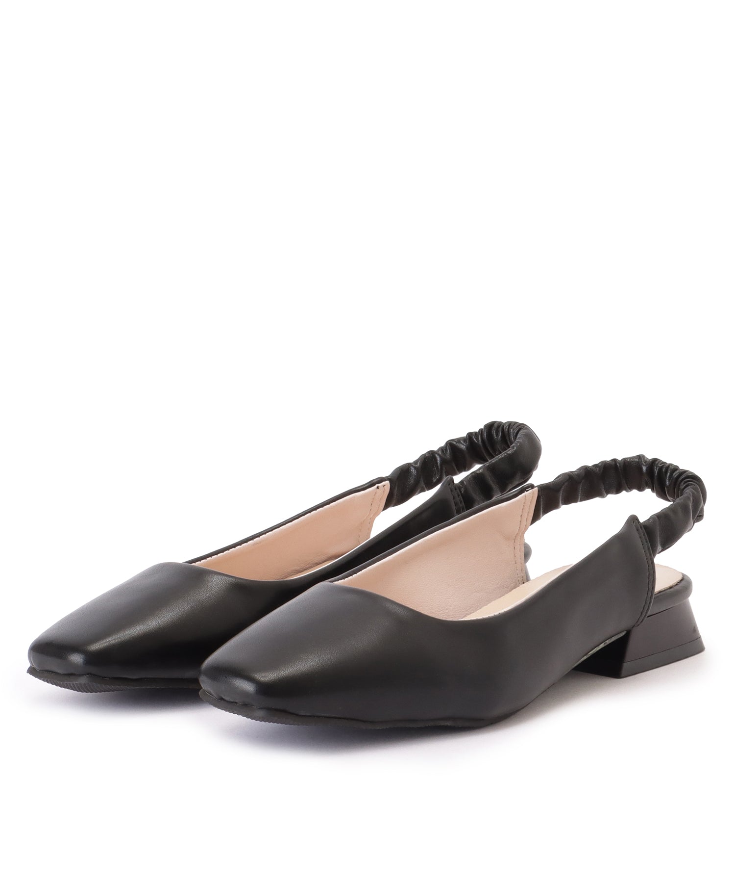 レースレディース Lace Ladies レザー調 スクエアトゥ バックオープン ストラップ パンプス （ブラック） ブラック