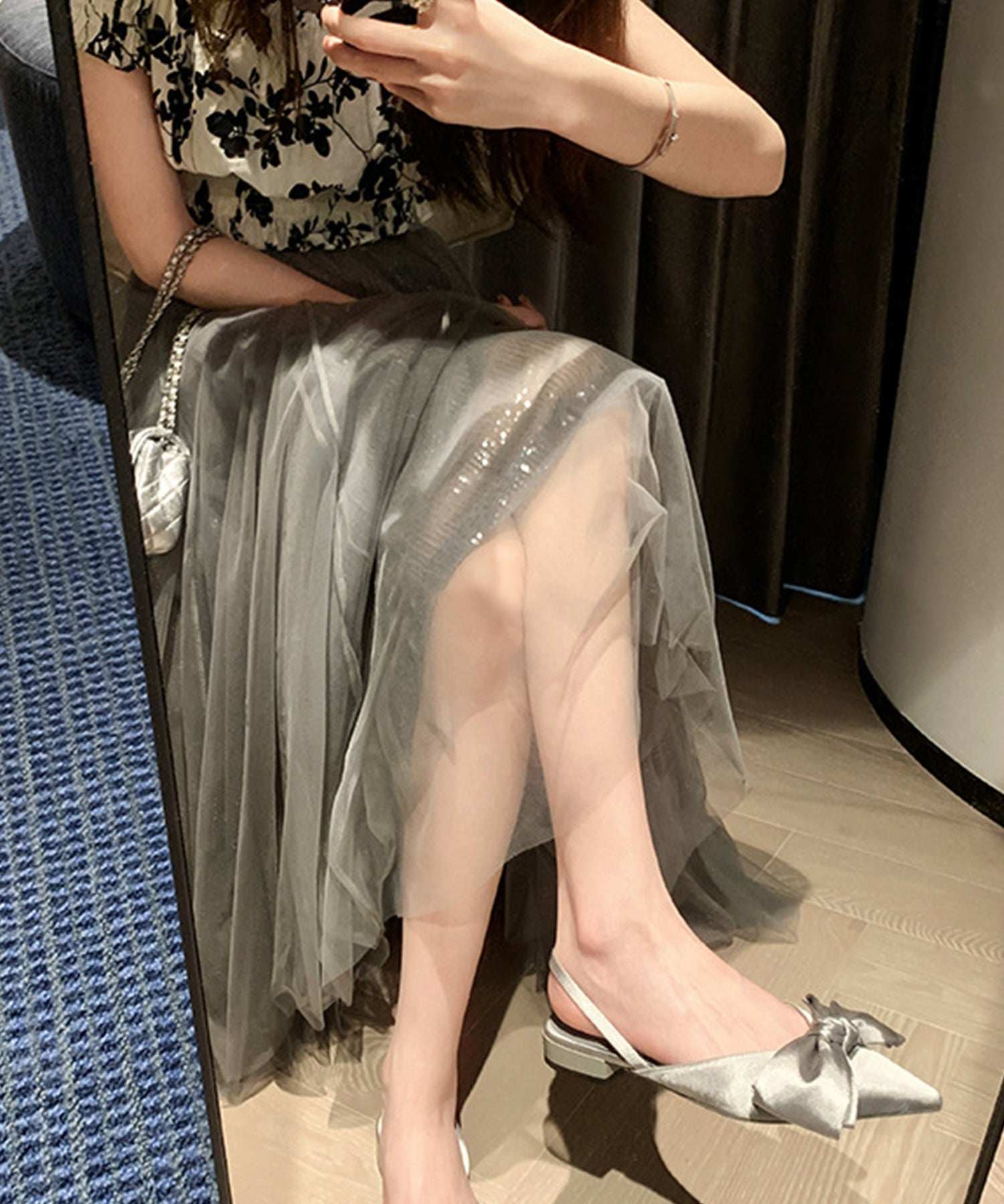 レースレディース Lace Ladies フェイクレザー バックストラップ リボン付き ポインテッド サンダル （グレー） グレー