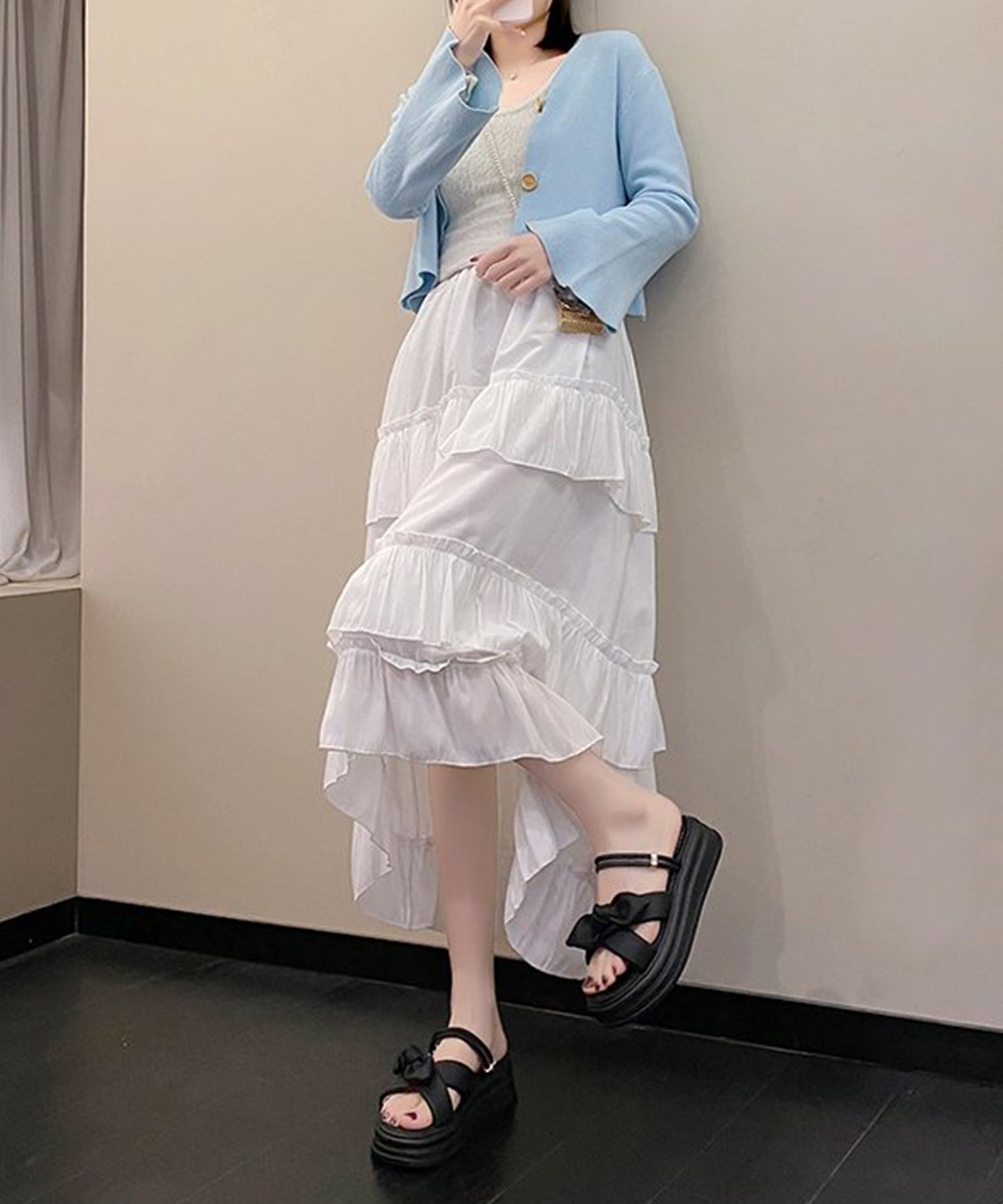 レースレディース Lace Ladies リボン付き クロス ベルト コンフォート サンダル （ブラック） ブラック