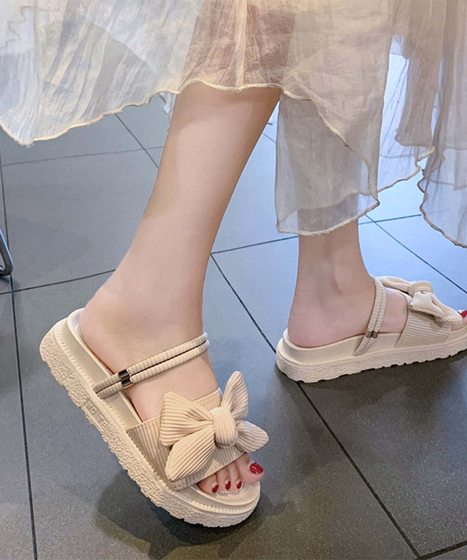 レースレディース Lace Ladies コーデュロイ リボン コンフォート フラット サンダル （グリーン） グリーン