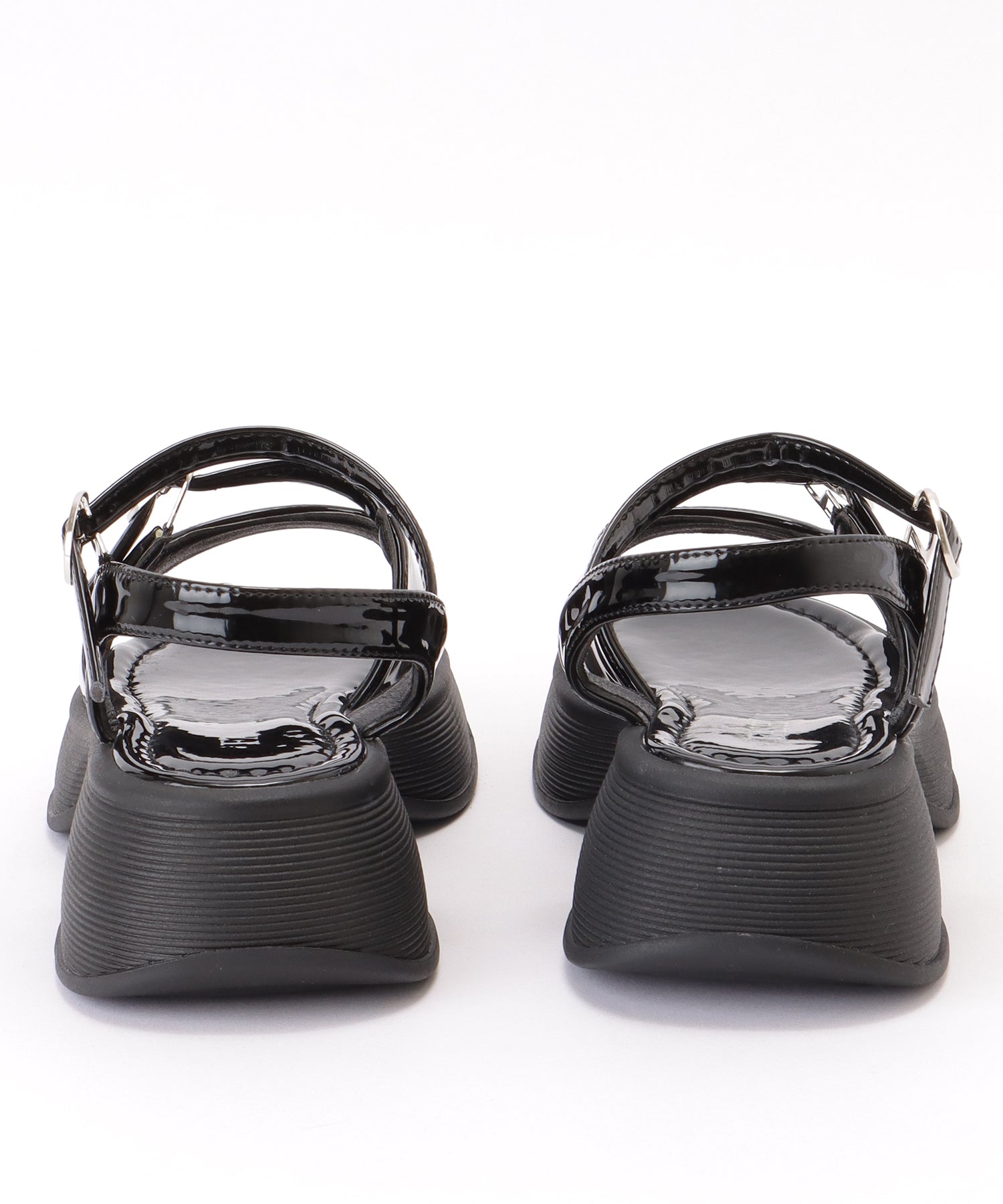 レースレディース Lace Ladies ソリッドカラー オープントゥ 厚底 ストラップ サンダル （ブラック） ブラック