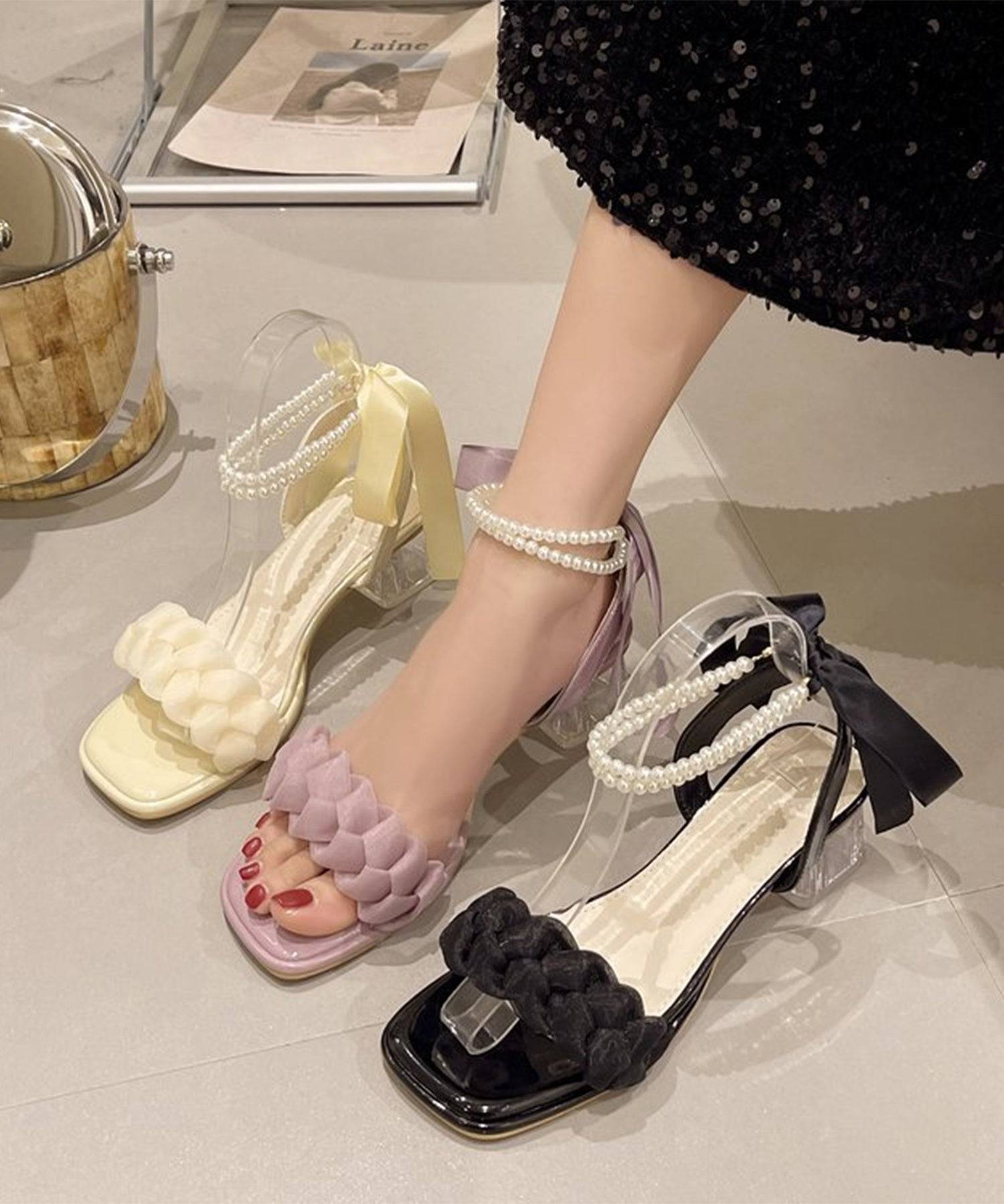 レースレディース Lace Ladies クリアソール パールライン アンクル ストラップ サンダル （ブラック） ブラック