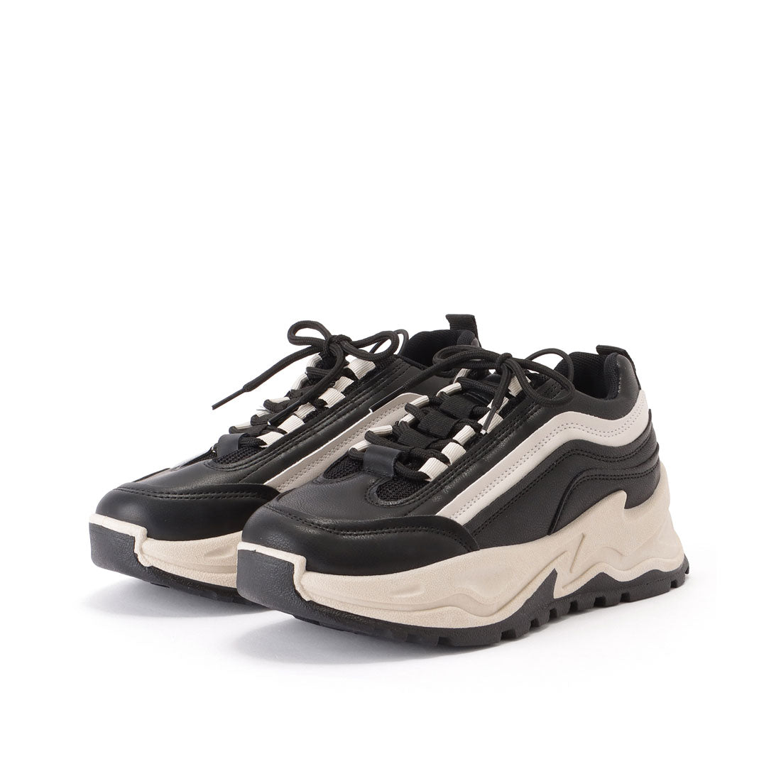 レースレディース Lace Ladies 厚底レースアップミドルカットスニーカー,ブラック