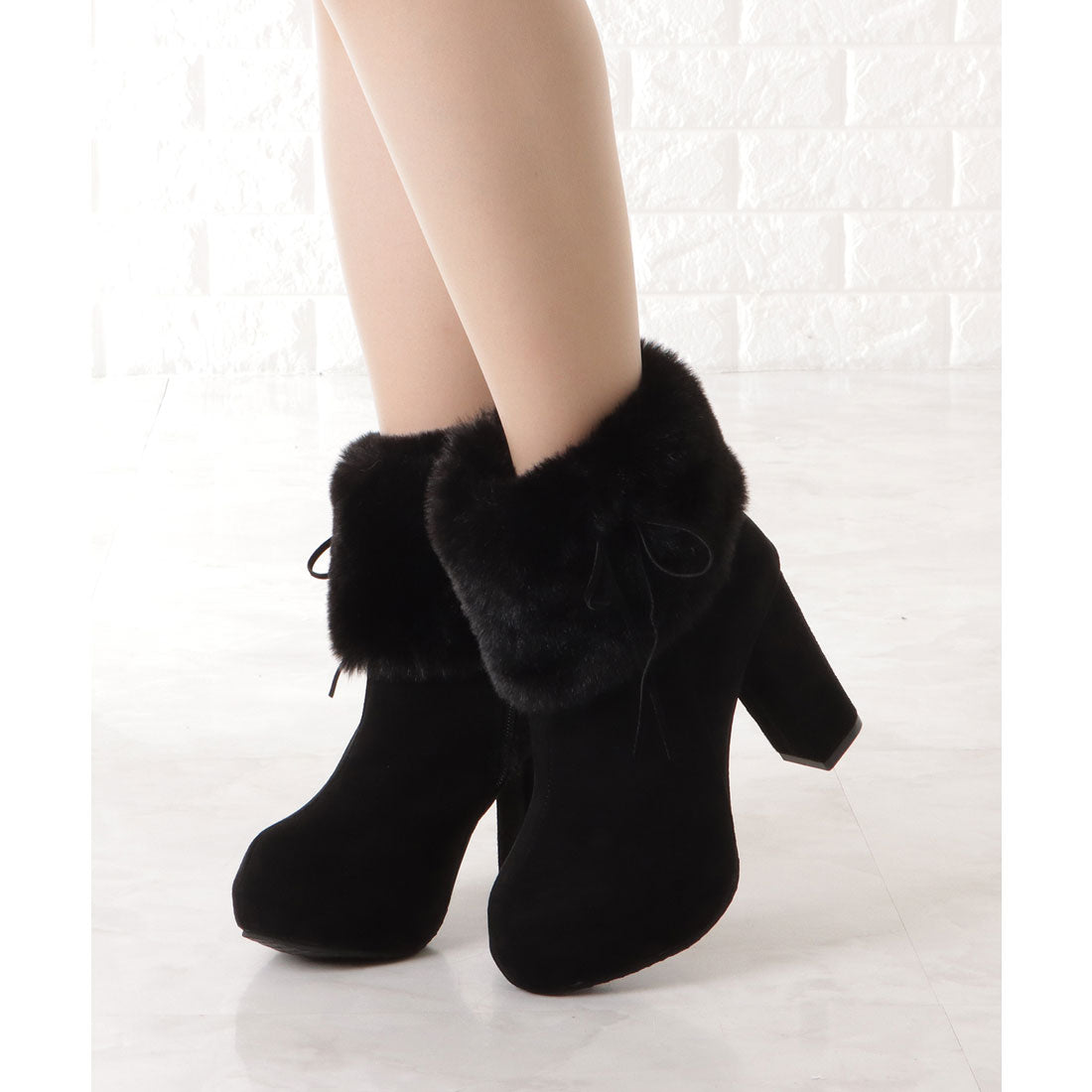 Lace Ladies Suede-like fur high heel short boots