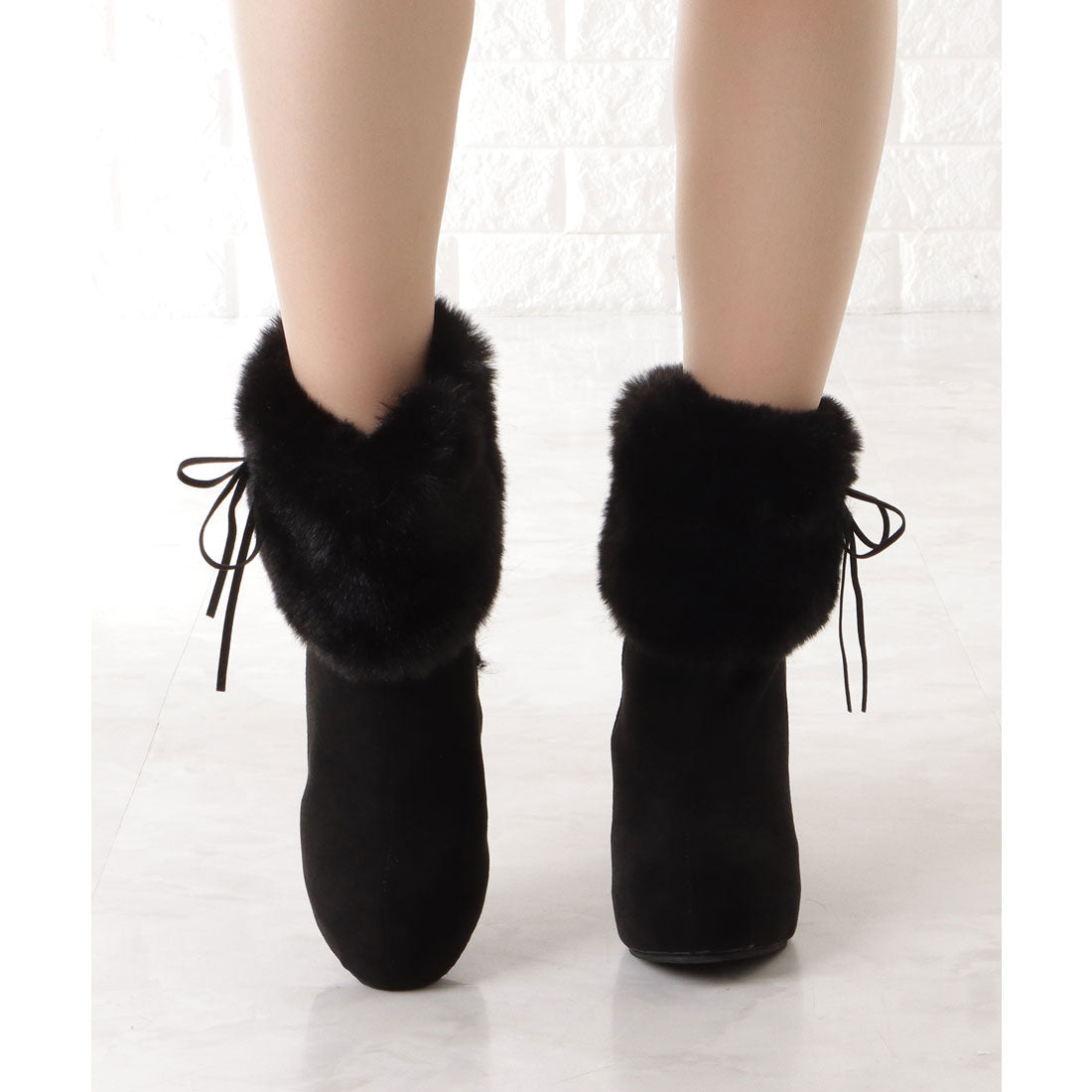 Lace Ladies Suede-like fur high heel short boots