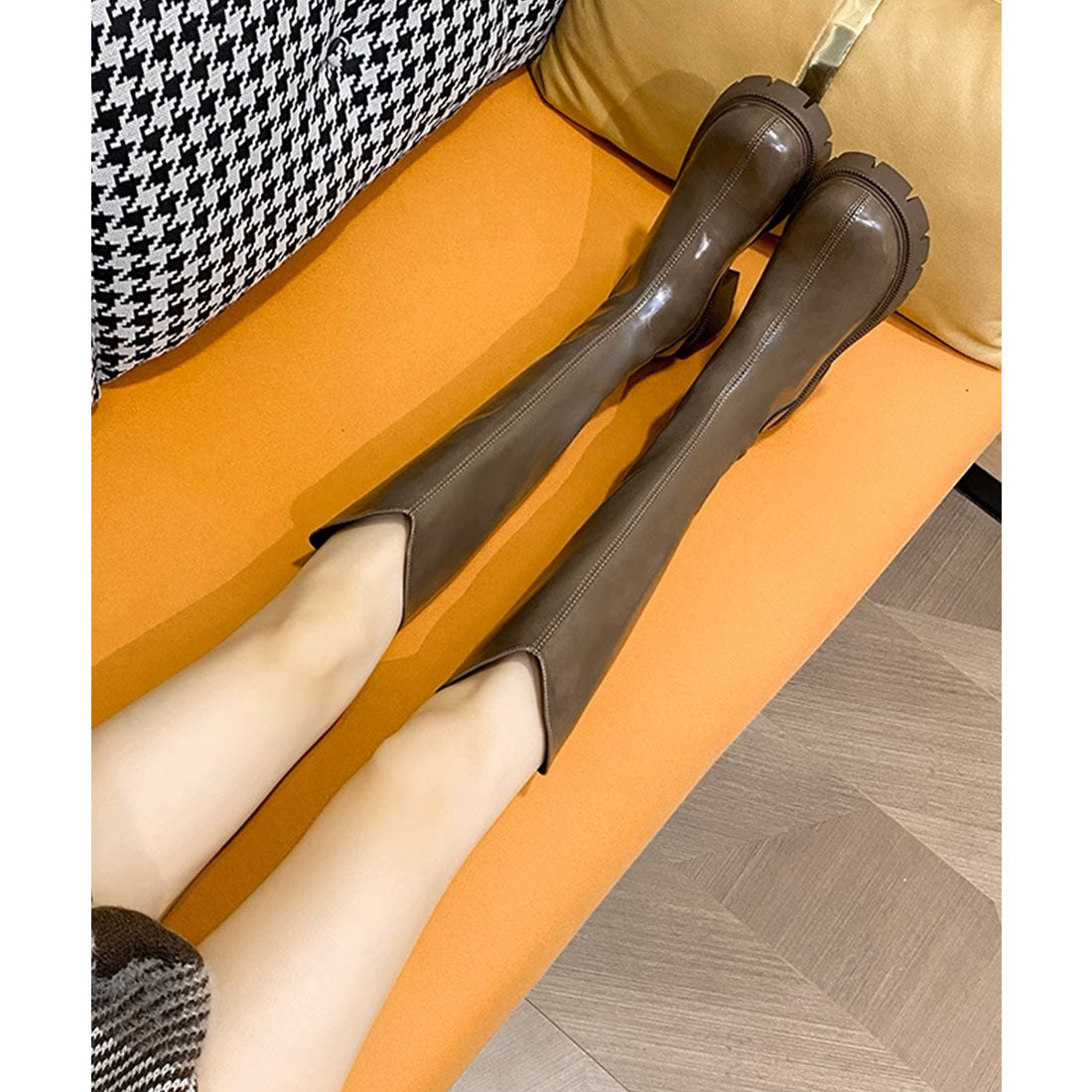 レースレディース Lace Ladies バックファスナー ウエスタン 厚底 ロング ブーツ （グレージュ） グレージュ