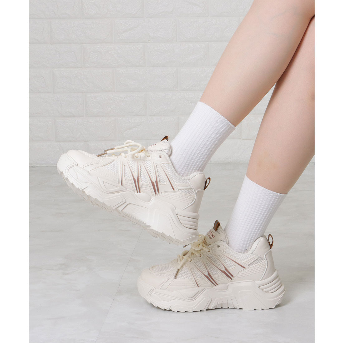 レースレディース Lace Ladies 配色ライン メッシュ ドッキング ウエッジ アグリーシューズ （アイボリー） アイボリー