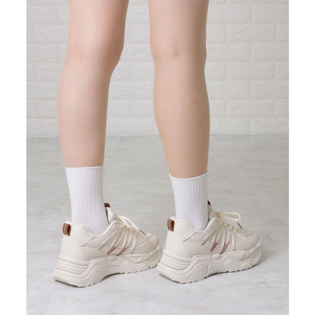 レースレディース Lace Ladies 配色ライン メッシュ ドッキング ウエッジ アグリーシューズ （アイボリー） アイボリー