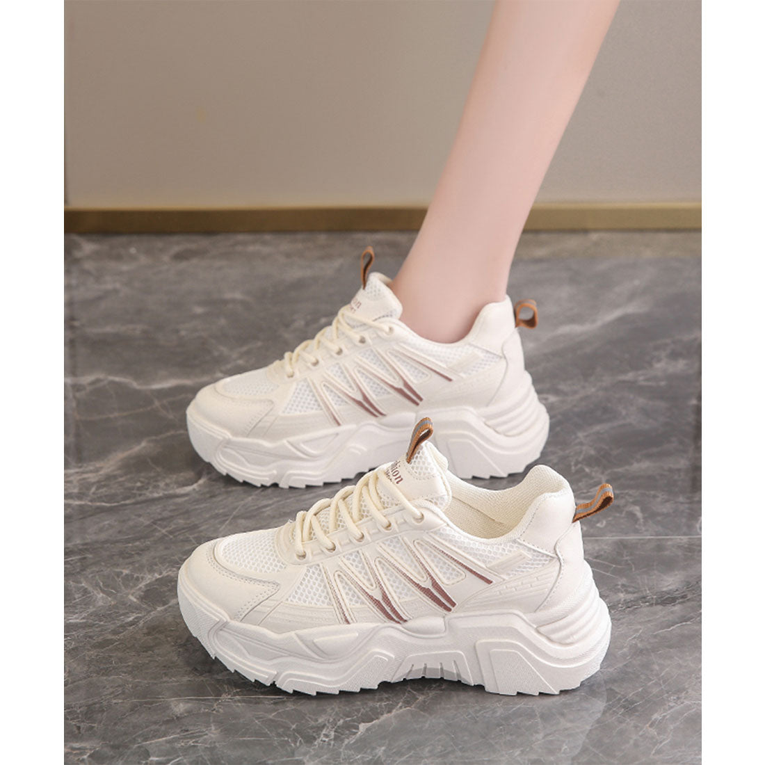 レースレディース Lace Ladies 配色ライン メッシュ ドッキング ウエッジ アグリーシューズ （アイボリー） アイボリー