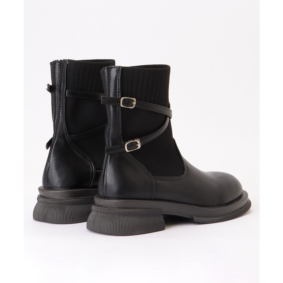 レースレディース Lace Ladies レザー調 クロスベルト付き ドッキング リブ ショートブーツ