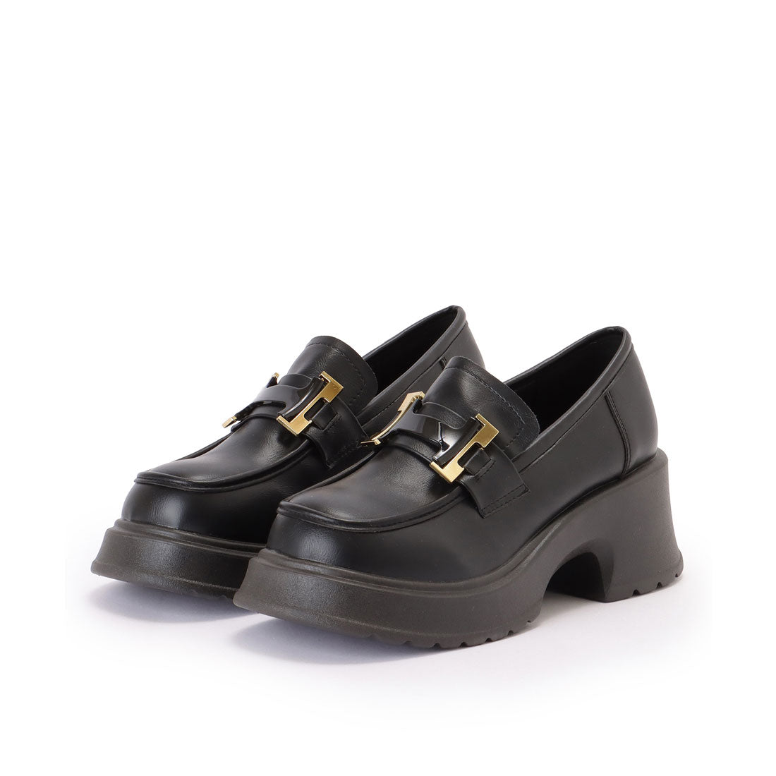 レースレディース Lace Ladies レザー調 バックル付き 厚底 クラシック ローファー