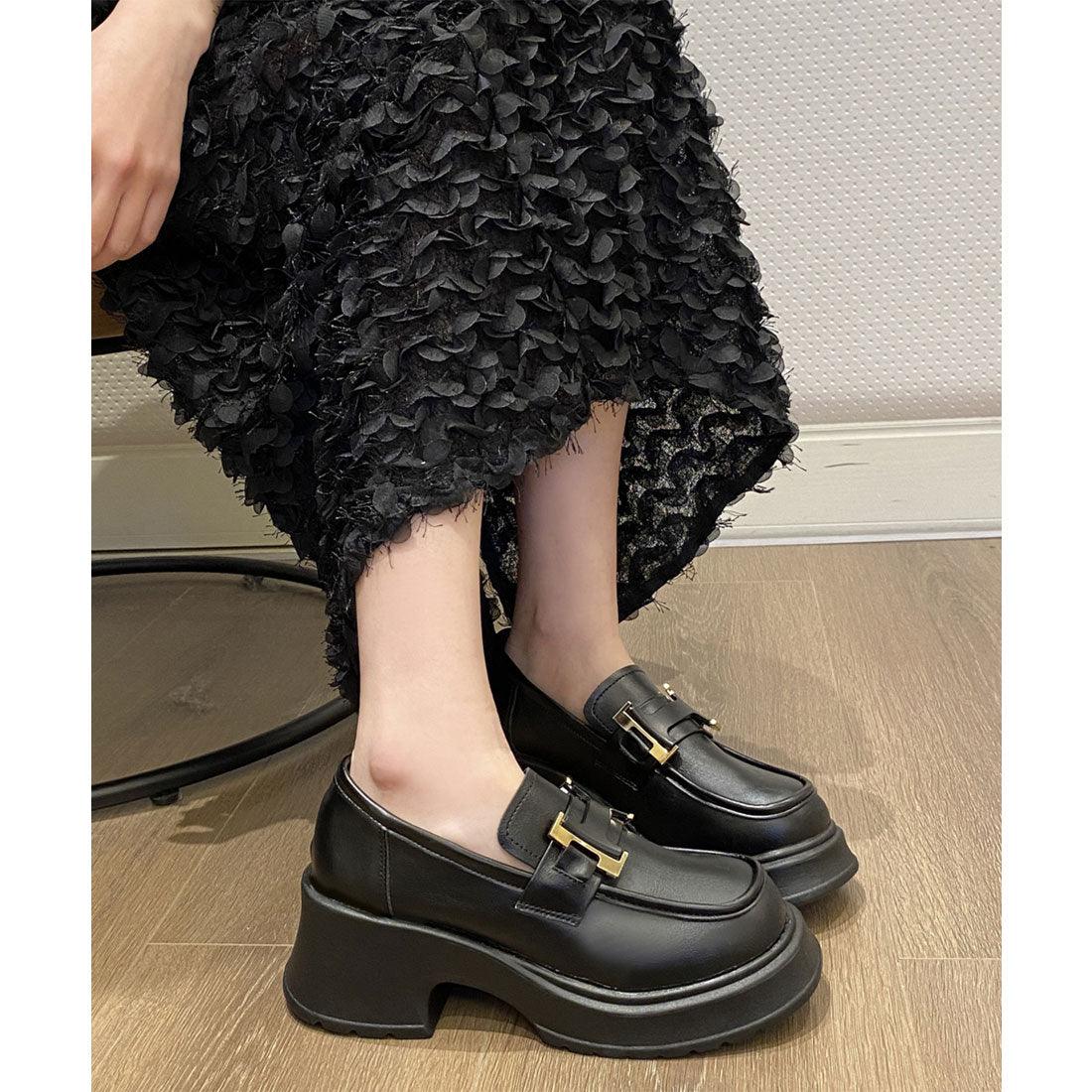 レースレディース Lace Ladies レザー調 バックル付き 厚底 クラシック ローファー
