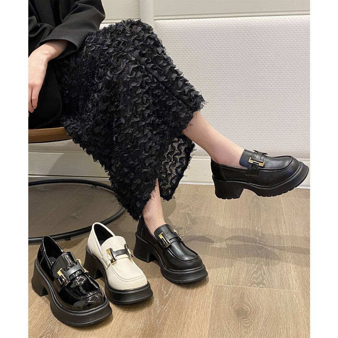 レースレディース Lace Ladies レザー調 バックル付き 厚底 クラシック ローファー