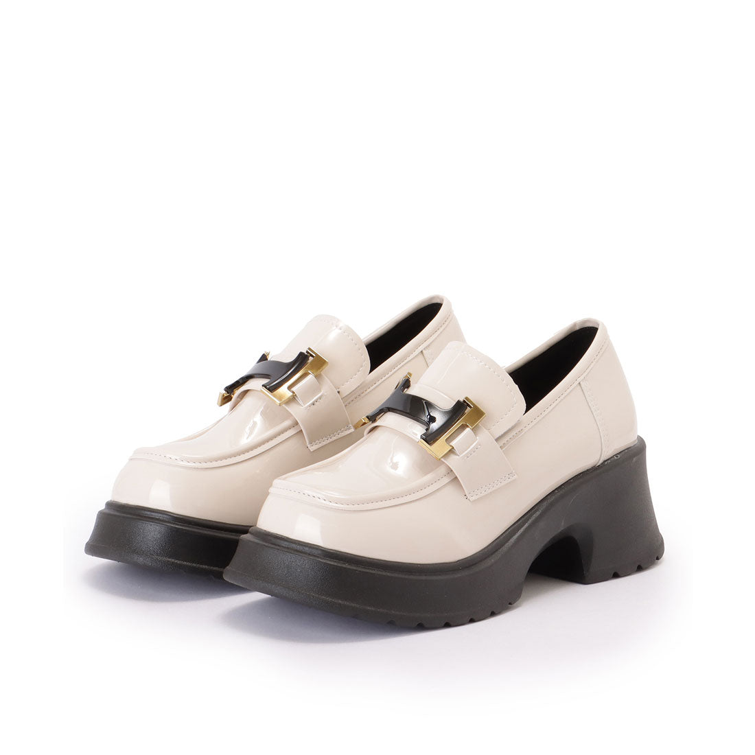 レースレディース Lace Ladies レザー調 バックル付き 厚底 クラシック ローファー