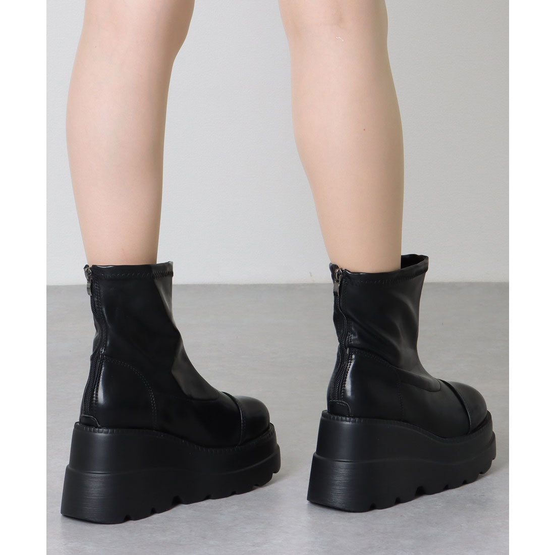 レースレディース Lace Ladies レザー調 厚底 ウエッジ ショート ブーツ