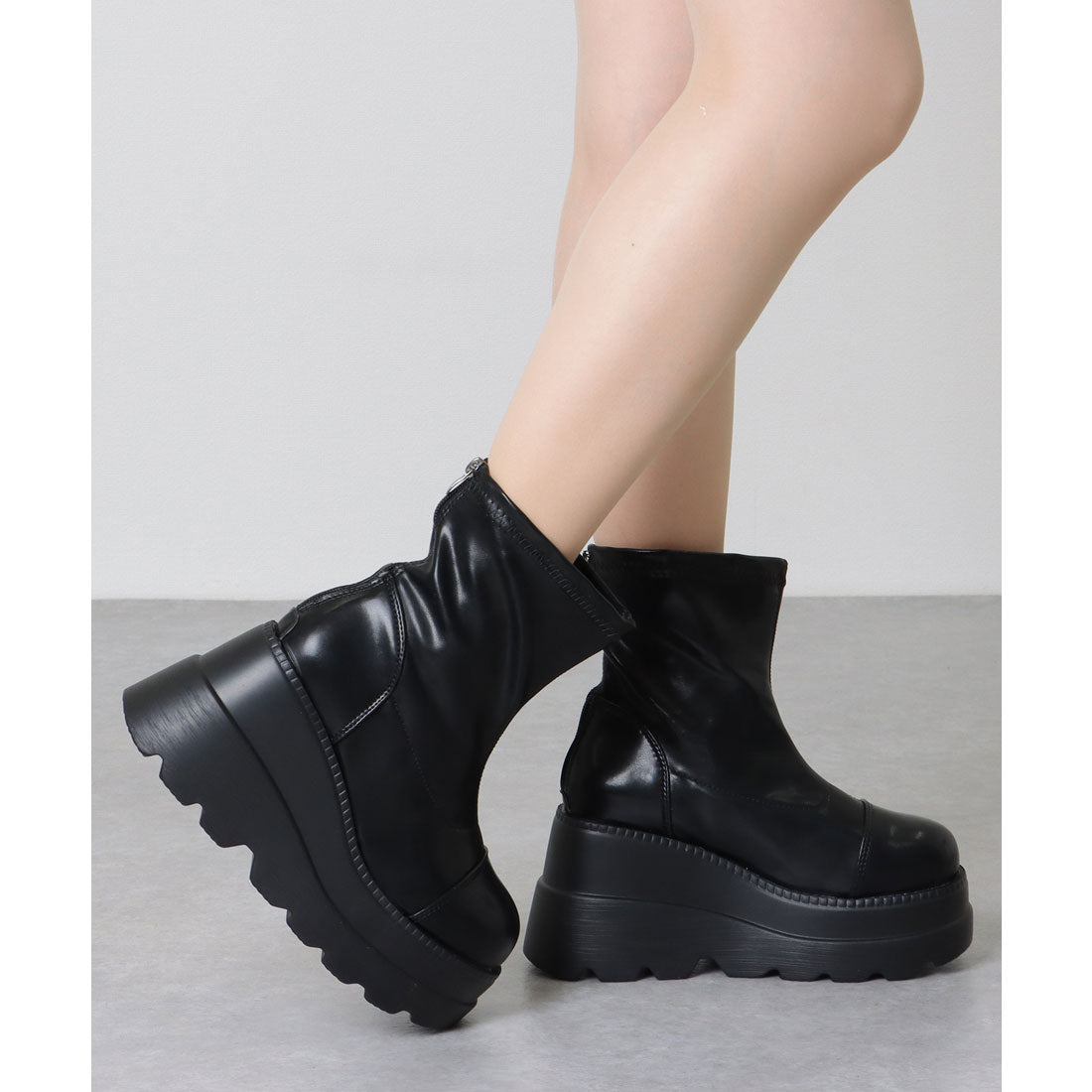 レースレディース Lace Ladies レザー調 厚底 ウエッジ ショート ブーツ