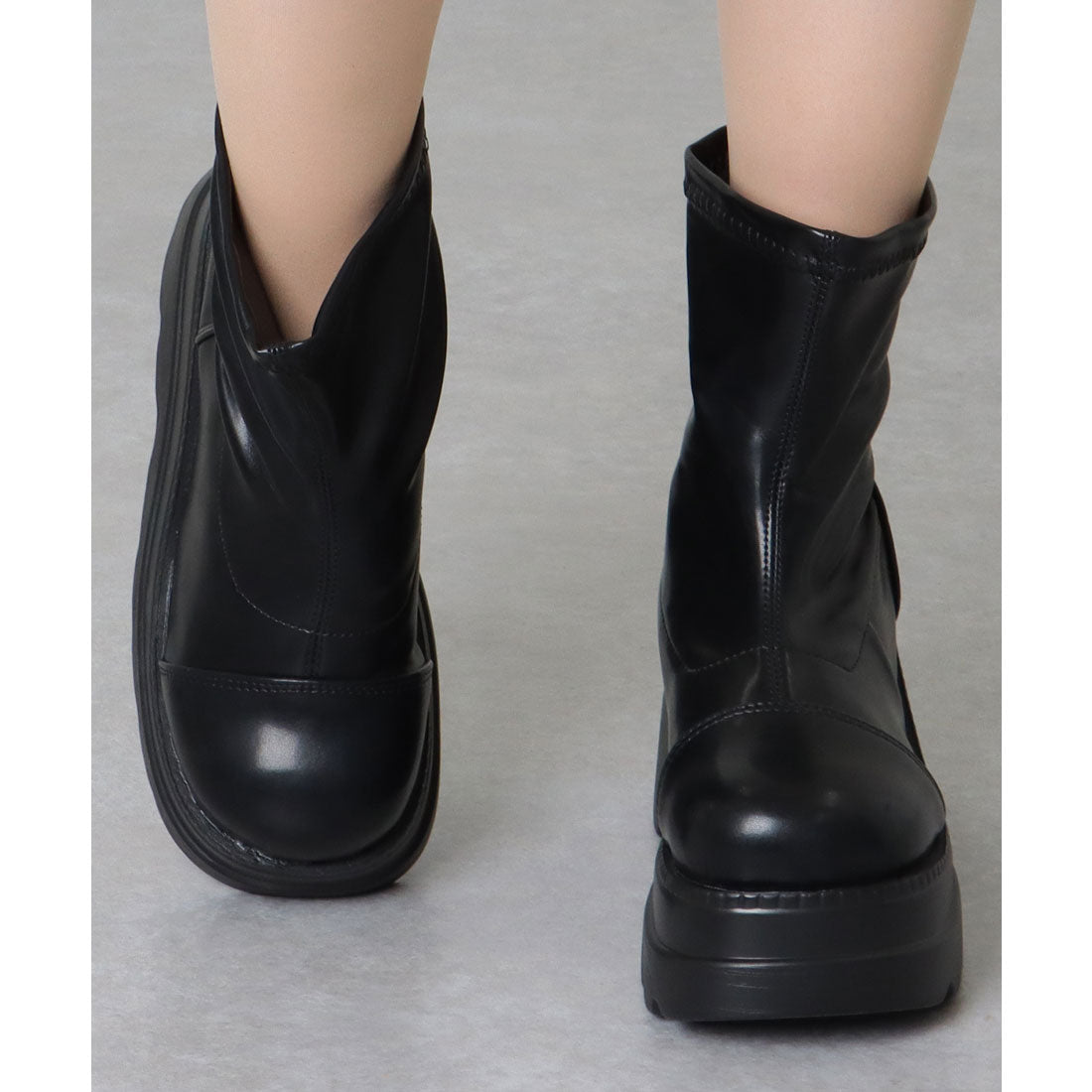 レースレディース Lace Ladies レザー調 厚底 ウエッジ ショート ブーツ