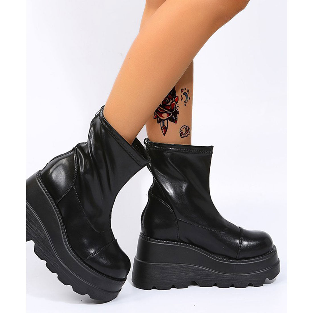 レースレディース Lace Ladies レザー調 厚底 ウエッジ ショート ブーツ